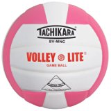 Cover: tachikara volley-lite lightweight composite volleyball for 12 and under players, pink-white